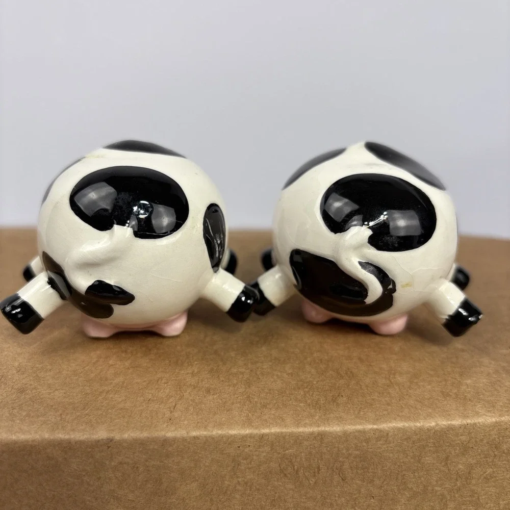 Vintage Spotted Milk Cow Salt & Pepper Shakers Small Black White Novelty Ceramic